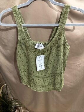Rhea Costa Olive Green Embroidered Camisole